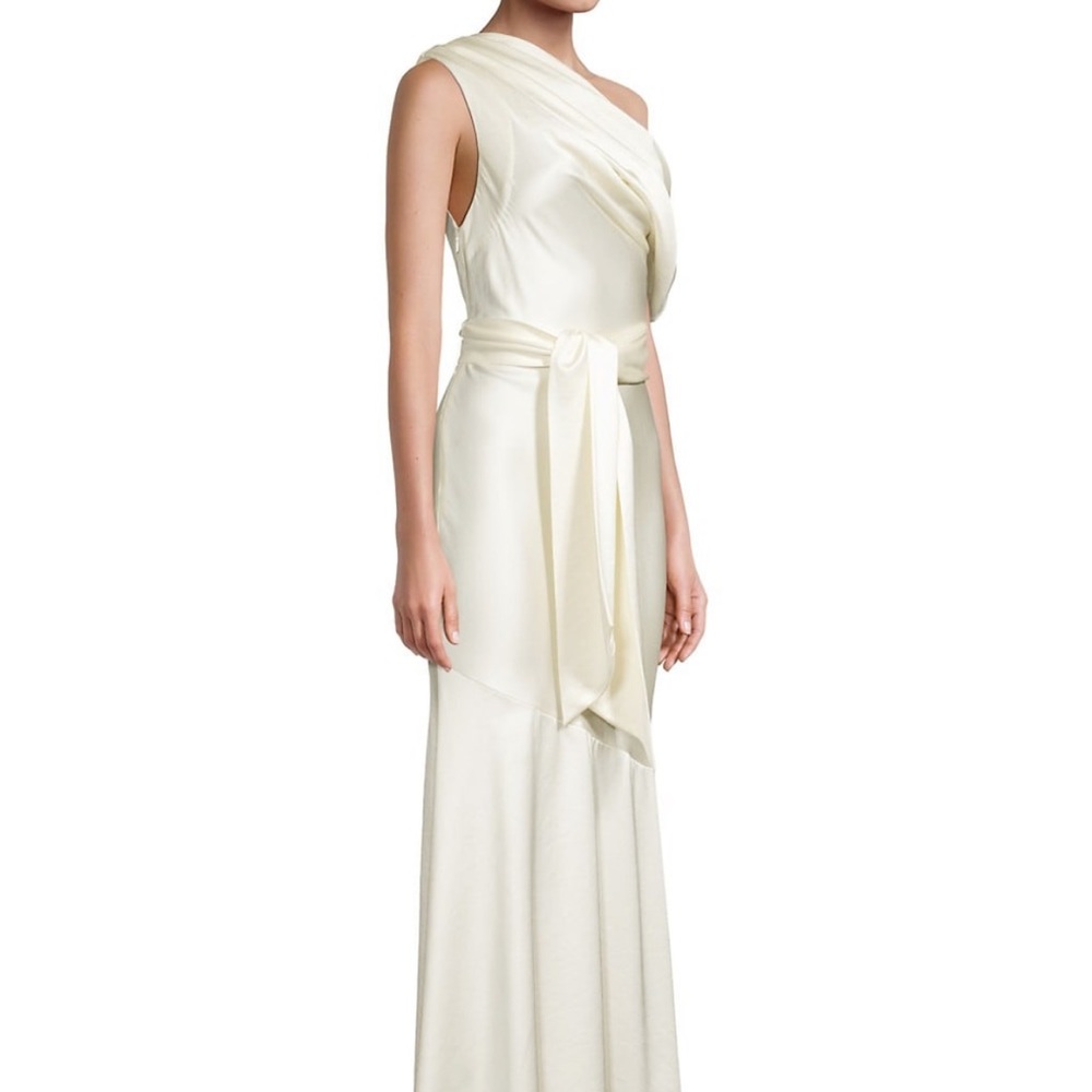 SIGNIFICANT OTHER Olinda One-Shoulder Belted Satin Dress - CREAM - 6